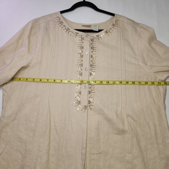 ⭐️NWT Erika Embellished Linen-Blend Shirt – ¾ Sleeve | Size XL - Picture 10 of 12